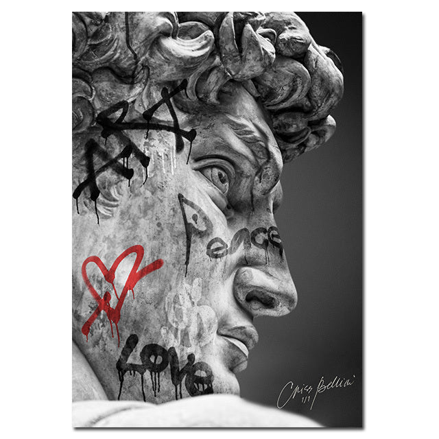 Statue of David Graffiti Art Canvas Painting David Head Sculpture Posters and Prints Street Wall Art Pictures for Room Decor
